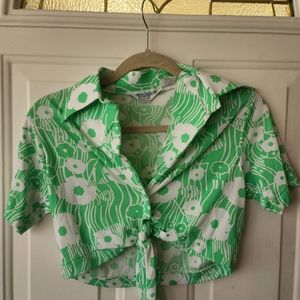 Lime Green Vintage Floral Crop Top